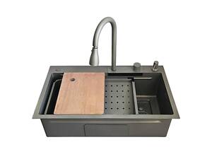 ID 7545-GC мойка PROFI 750x450x215мм,(3.0/0.8мм),сифон. дозатор. 2 чаши, доска, смеситель PVD Grey {1/1}