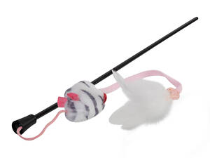 Іграшка для котів Дражнилка на стеку з мишкою зі звуковим ефектом GiGwi Teaser, перо, пластик, текстиль, 51 см