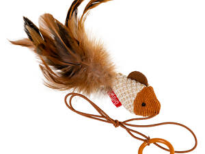 Іграшка для котів Дражнилка-рибка на палець з кільцем GiGwi Teaser, перо, текстиль, 7 см