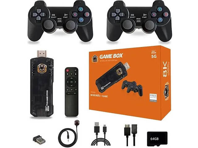 Ігрова ТВ-приставка X8 4K на Android TV з вбудованим емулятором ретроігор і джойстиками - Фото 1