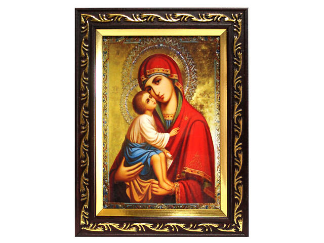 Ікона в рамці Діва Марія Пресвята Богородиця 7х10см вишнева із золотим візерунком, багет 1511А-х054-2 - Фото 1