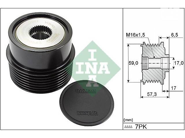 INA 535 0314 10 Шкив генератора Ford Transit 2.4 TDCi 00-06, 7ПК - Фото 6