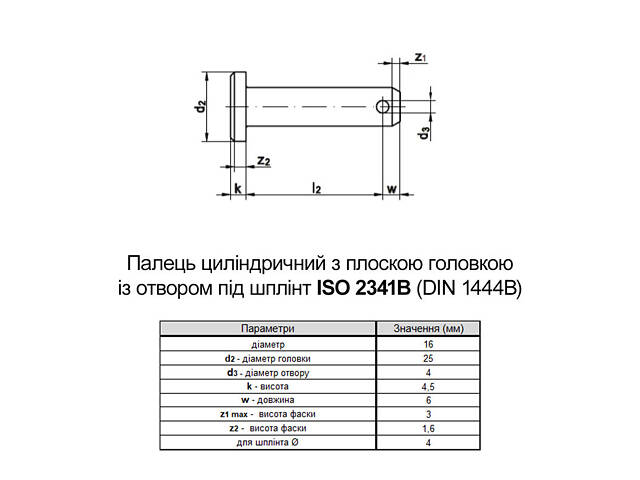 ISO2341B 16х80 сталь палець-вісь з отвором під шплінт цинк білий [9500I0000950168020] Metalvis - Фото 2