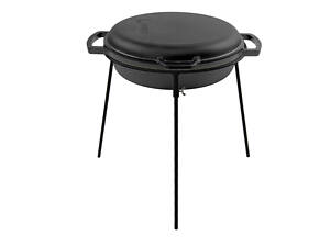 Жаровня чавунна з чавунною кришкою-сковородою гриль 360 х 80 мм та підставкою
