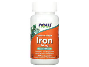 Железо, двойной концентрации NOW Iron, Double Strength, 36 mg, 90 Veg Capsules