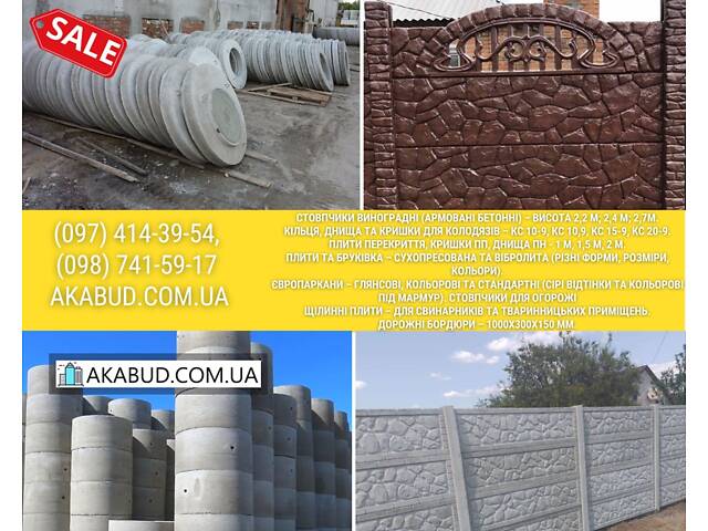 Железобетонные изделия, кольца, еврозабор, плитка. Производитель - Фото 1