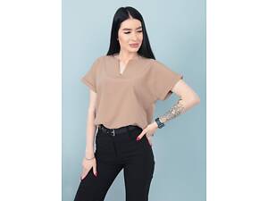 Женская блузка с вырезом и коротким рукавом 'Fly' оптом | Батал Капучино, 50-52