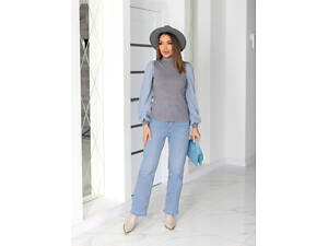 Жіноча елегантна кофта гольф у рубчик 'Dazy' | Норма та батал Сірий, 50-52