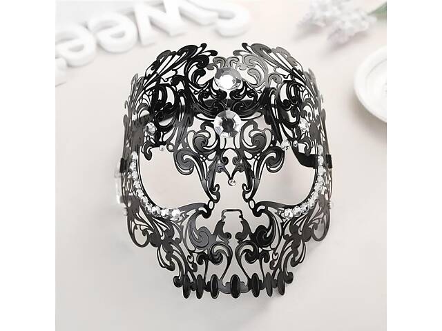 Жіноча карнавальна маска RESTEQ — металева маска «Череп» зі стразами для Хелловіну та вечірок - Фото 1