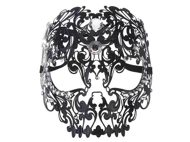 Жіноча карнавальна маска RESTEQ — металева маска «Череп» зі стразами для Хелловіну та вечірок - Фото 2
