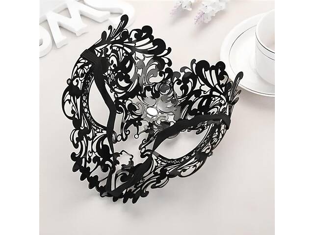 Жіноча карнавальна маска RESTEQ — металева маска «Череп» зі стразами для Хелловіну та вечірок - Фото 3