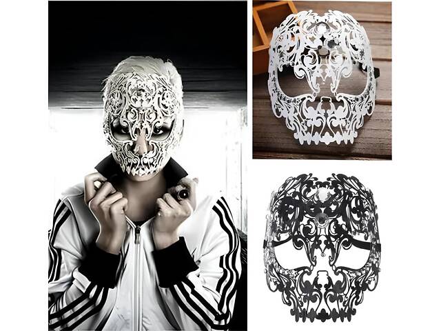 Жіноча карнавальна маска RESTEQ — металева маска «Череп» зі стразами для Хелловіну та вечірок - Фото 4