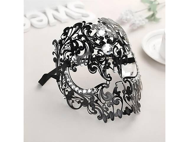 Жіноча карнавальна маска RESTEQ — металева маска «Череп» зі стразами для Хелловіну та вечірок - Фото 5