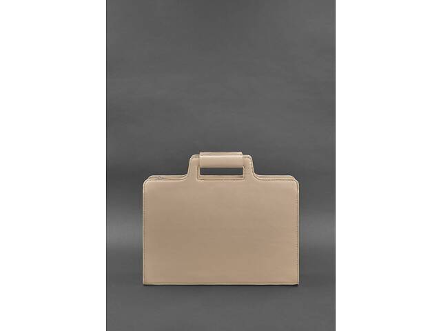 Женская кожаная сумка для ноутбука и документов светло-бежевая BlankNote - Фото 2
