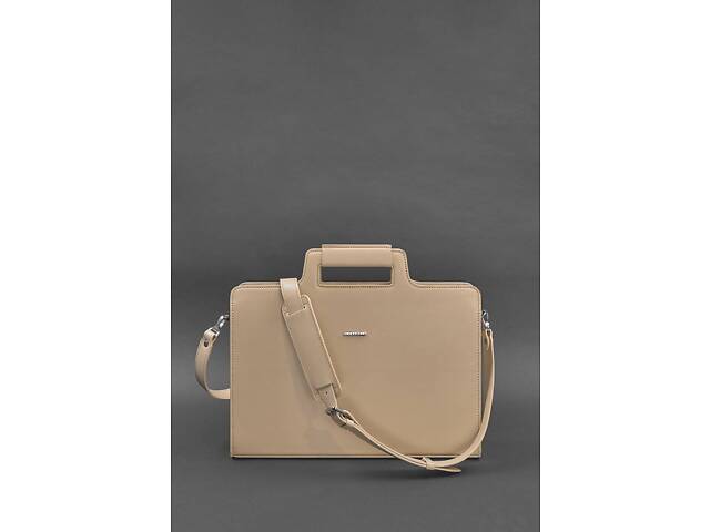 Женская кожаная сумка для ноутбука и документов светло-бежевая BlankNote - Фото 3