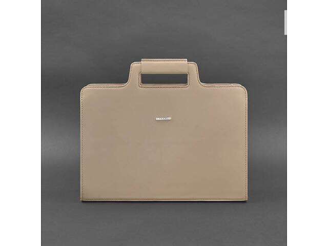 Женская кожаная сумка для ноутбука и документов светло-бежевая BlankNote - Фото 5