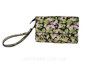 Женская кожаная сумка-клатч с тропический принтом