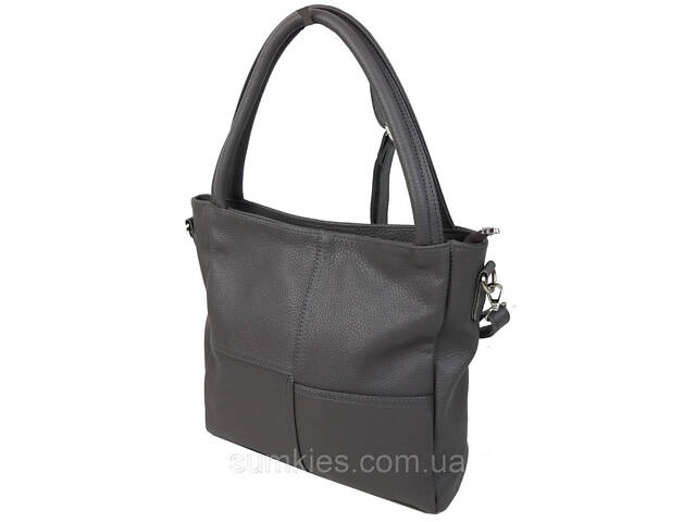 Жіноча шкіряна сумка на двох ручках Borsacomoda сіра - Фото 3