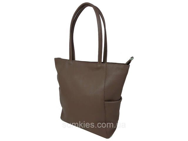 Жіноча шкіряна сумка на двох ручках Borsacomoda, Україна коричнева - Фото 3