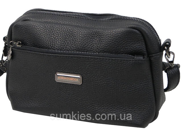 Жіноча шкіряна сумка на плече Borsacomoda чорна - Фото 2