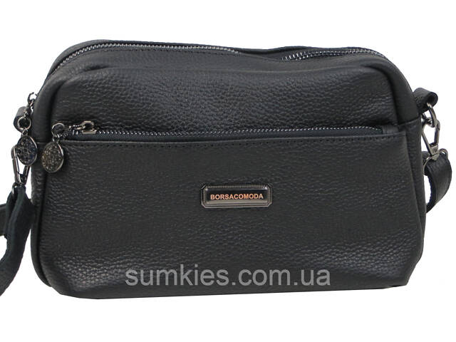 Жіноча шкіряна сумка на плече Borsacomoda чорна - Фото 5