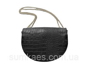 Жіноча шкіряна сумка з тисненням під крокодила чорна