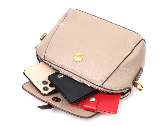 Жіноча компактна сумка з натуральної шкіри Vintage 22267 Бежева - Фото 6