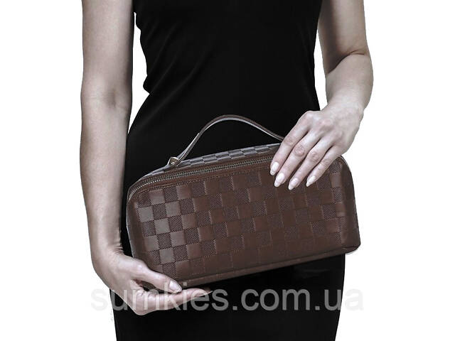 Жіноча косметичка з екошкіри Edibazzar темно-коричнева - Фото 3