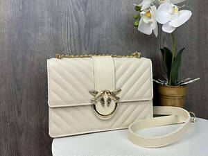 Жіноча міні сумочка клатч на плече в стилі Пінко стьобана, маленька сумка Pinko з пташками