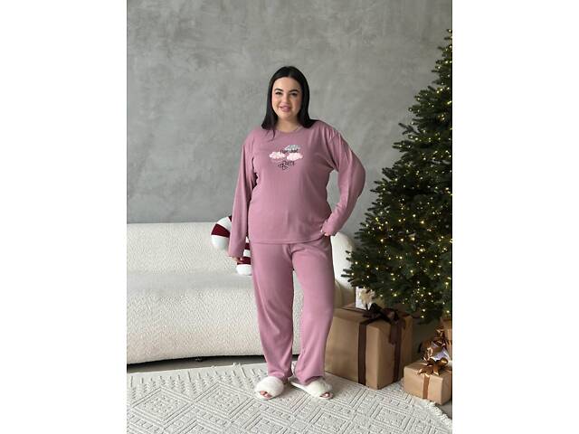 Жіноча піжама рожевого кольору з хмаринками DO3922 4XL - Фото 7