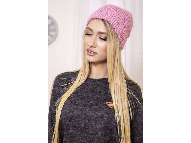 Женская шапка, пудрового цвета, из шерсти, 167R002 - Фото 1