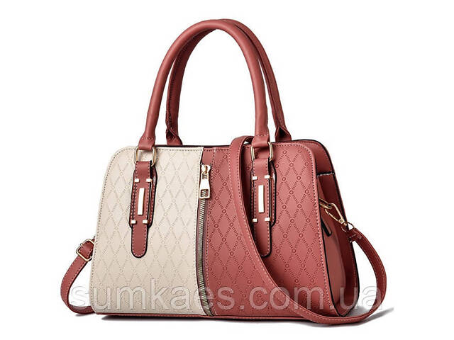 Жіноча стильна сумка на плече біло-чорна різнобарвна, жіноча сумочка екошкіра біла чорна Рожево-біла - Фото 1