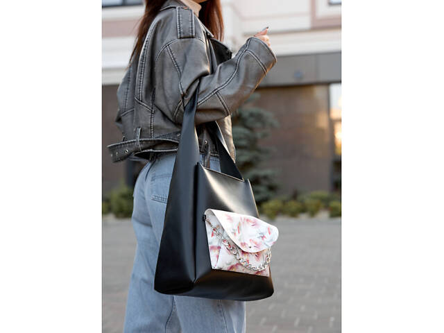 Жіноча сумка Sambag HOBO Bliss чорна принт 'Flowers' - Фото 4