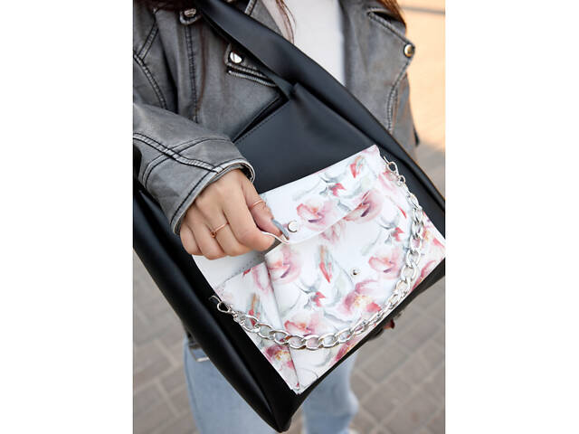 Жіноча сумка Sambag HOBO Bliss чорна принт 'Flowers' - Фото 5