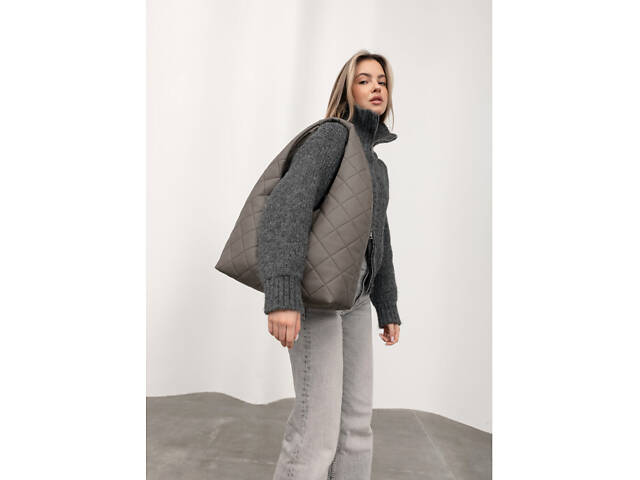 Жіноча сумка Sambag HOBO L сіра строчена - Фото 2