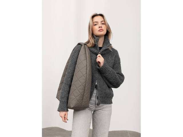 Жіноча сумка Sambag HOBO L сіра строчена - Фото 5