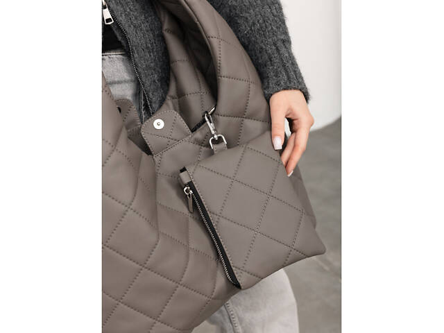 Жіноча сумка Sambag HOBO L сіра строчена - Фото 6