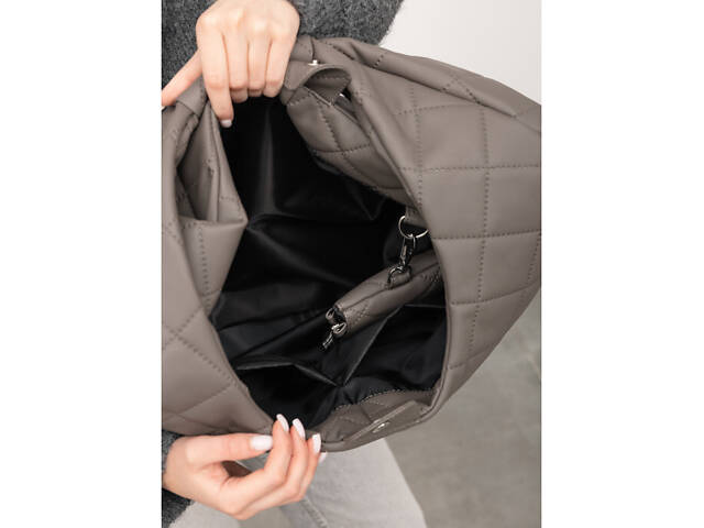 Жіноча сумка Sambag HOBO L сіра строчена - Фото 7