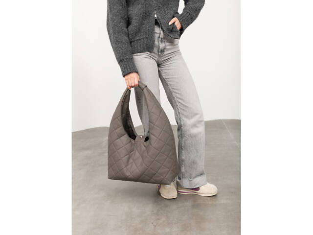 Жіноча сумка Sambag HOBO L сіра строчена - Фото 9