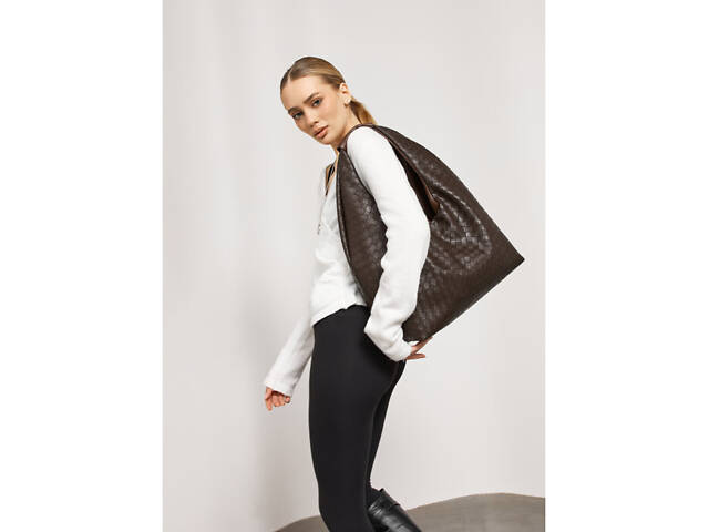 Жіноча сумка Sambag HOBO WEAVE коричнева - Фото 1