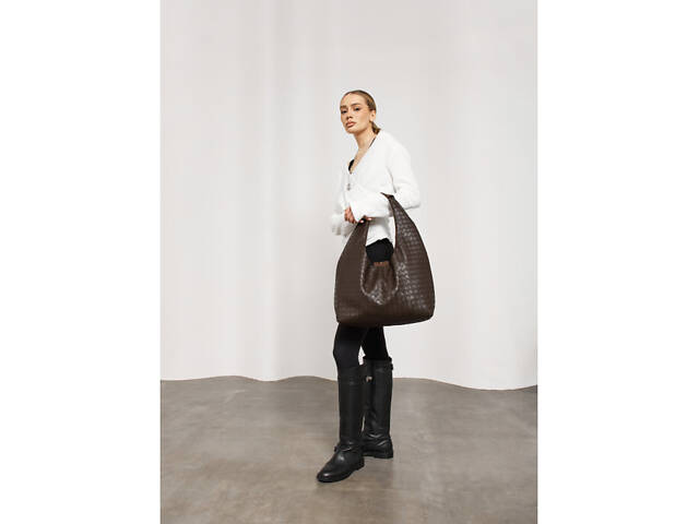 Жіноча сумка Sambag HOBO WEAVE коричнева - Фото 3