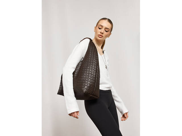 Жіноча сумка Sambag HOBO WEAVE коричнева - Фото 5