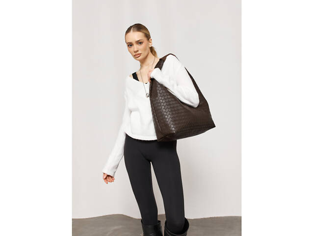 Жіноча сумка Sambag HOBO WEAVE коричнева - Фото 7