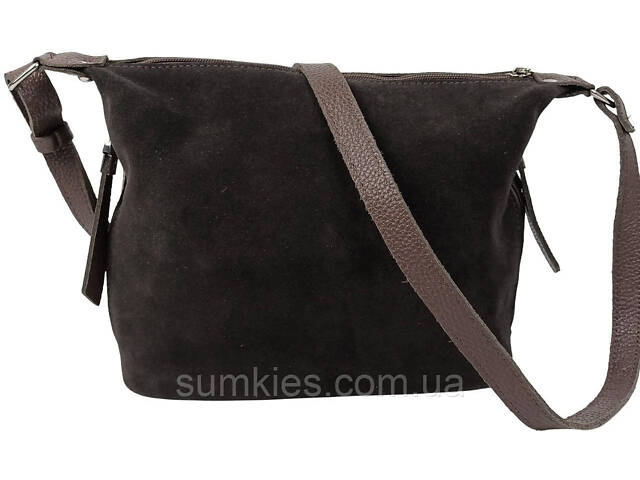 Жіноча сумка з натуральної шкіри та замші Borsacomoda темно-коричнева - Фото 1