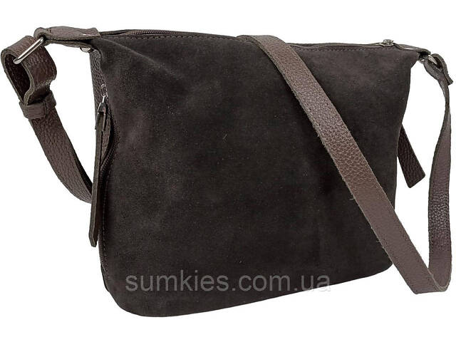 Жіноча сумка з натуральної шкіри та замші Borsacomoda темно-коричнева - Фото 2