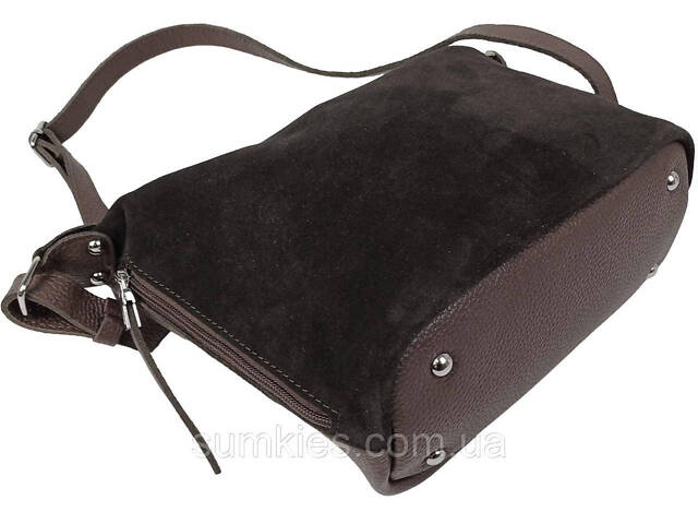 Жіноча сумка з натуральної шкіри та замші Borsacomoda темно-коричнева - Фото 5