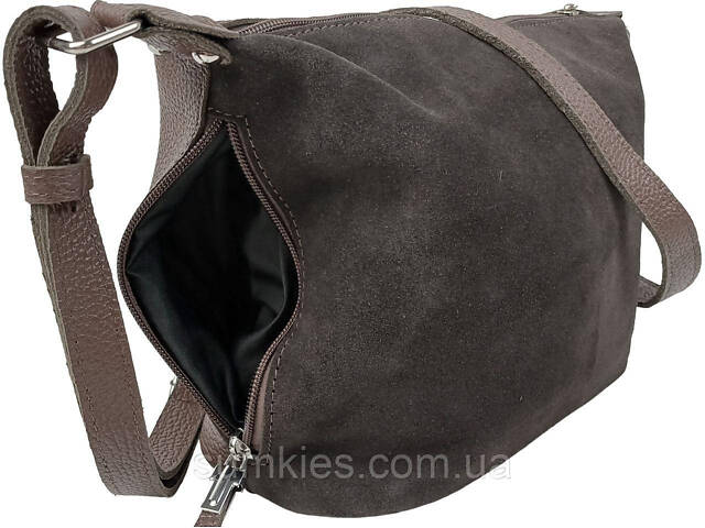 Жіноча сумка з натуральної шкіри та замші Borsacomoda темно-коричнева - Фото 9