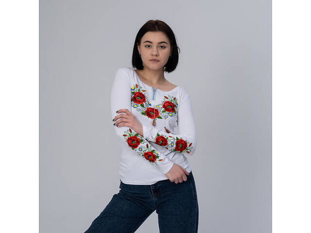 Жіноча вишита футболка MELANIKA Маковий колір A-17 Білий XL (1527320903) - Фото 1