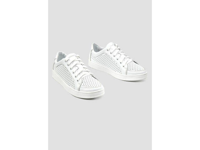 Женскиекроссовки кеды летние кожаные перфорация белые 37 - Фото 2