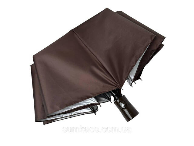 Жіноча однотонна парасоля напівавтомат від TNEBEST зі сріблястим покриттям зсередини, коричневий, 0614-3 - Фото 7